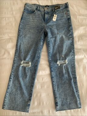 Express Light Blue Distressed Straight-Leg Jeans